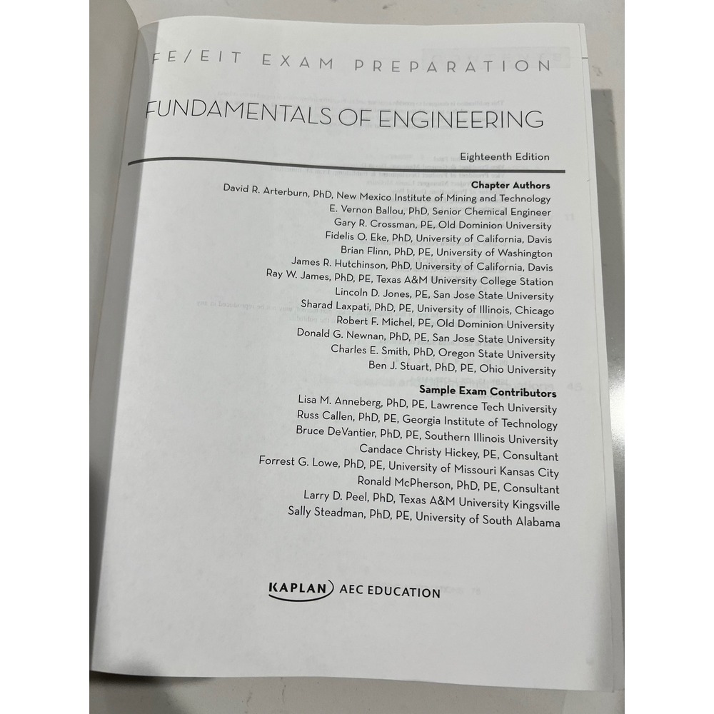 Fundamentals of Engineering FE/EIT Exam Preparation 18th Edition Kaplan Textbook - Picture 6 of 6